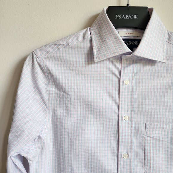 14.5 32/33 Dress Shirt White Blue Pink Checked Jos A Bank Size New Checks Mens - Picture 9 of 17